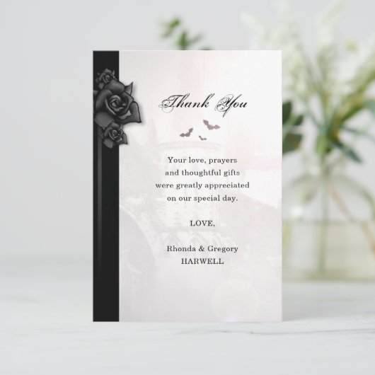 ゴシック様式のブラックバラこうもり3.5x5カード対応 サンキューカード (スタンド正面)