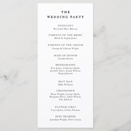 ゴシック様式のブラックバラ結婚ハロウィーン式 プログラム (裏面)