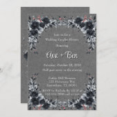 ゴシック様式のブラックフローラ結婚ズ・カップル・シャワー 招待状 (正面/裏面)