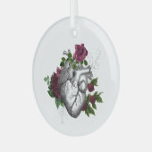 ゴシック様式のブルゴーニュフローラハート ガラスオーナメント (正面左)