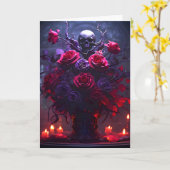 ゴシック様式のブーケとスカルとキャンドル誕生日 カード (黄色い花)