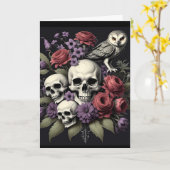 ゴシック様式のブーケと三スカル&フクロウ誕生日 カード (黄色い花)