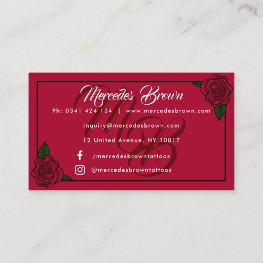 ゴシック様式のブートスクリプト赤いタトゥーアーティスト 名刺 (裏面)