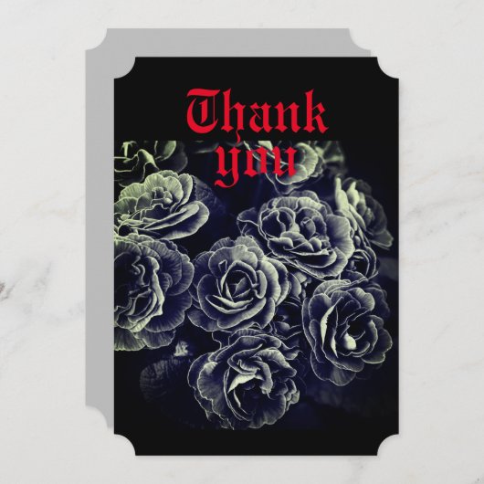ゴシック様式のプリムラの花、白黒 サンキューカード (正面/裏面)