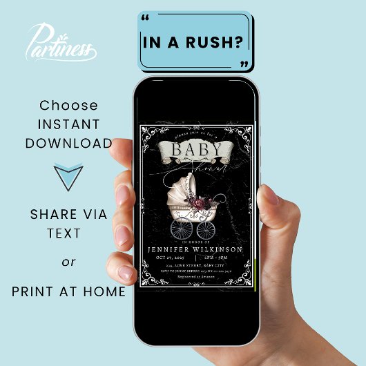 ゴシック様式のベビーシャワーヴィンテージベビーカーのハロウィーン 招待状