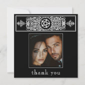 ゴシック様式のペンタグラム星白黒結婚の写真 サンキューカード (正面)