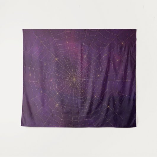 ゴシック様式のムーディアムスクブラック&パープル金ゴールドスパイダーウェブ タペストリー (正面(横))