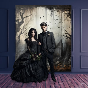 ゴシック様式のムーディシーンアーチ&バードクリーム&ブラック タペストリー