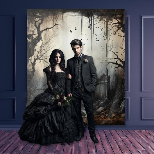 ゴシック様式のムーディシーンアーチ&バードクリーム&ブラック タペストリー