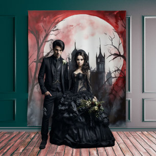 ゴシック様式のムーディダークキャッスル&レッドフルムーン タペストリー