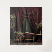 ゴシック様式のムーディダークバービクトリアンガンディーグリーンパーラー タペストリー (正面)