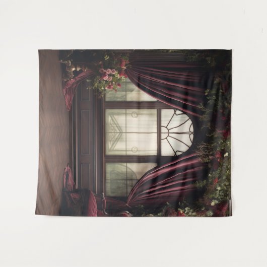 ゴシック様式のムーディダークバービクトリアンガンディーパーラーの窓 タペストリー (正面(横))