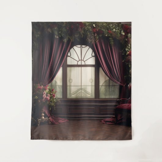 ゴシック様式のムーディダークバービクトリアンガンディーパーラーの窓 タペストリー (正面)