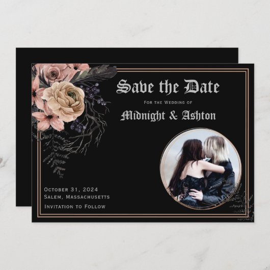 ゴシック様式のムーディフローラサークル写真の保存日付 セーブザデート (正面/裏面)