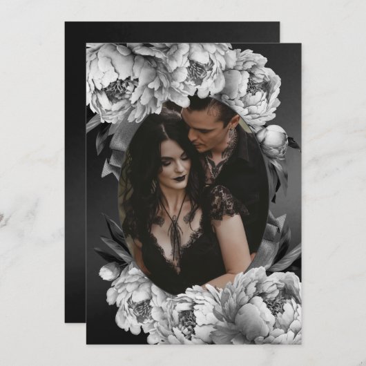 ゴシック様式のムーディースホワイトペオ結婚ニー セーブザデート (正面/裏面)