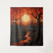 ゴシック様式のムーディ暗赤色の血の月と木不気味々 タペストリー (正面)