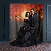 ゴシック様式のムーディ暗赤色の血の月と木不気味々 タペストリー