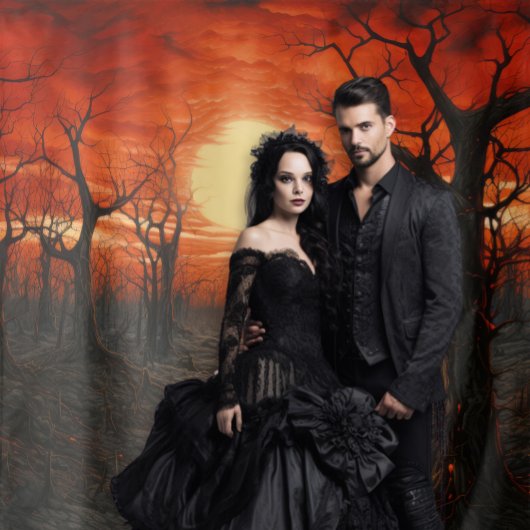 ゴシック様式のムーディ暗赤色の血の月と木不気味々 タペストリー