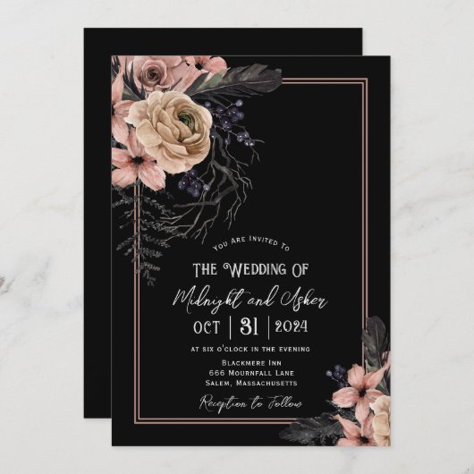 ゴシック様式のムーディ結婚フローラ 招待状 (正面/裏面)