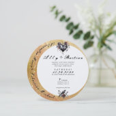 ゴシック様式のムーンムーディブラックフローラルレイヴンハートウェディング 招待状 (スタンド正面)