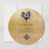 ゴシック様式のムーンムーディブラックフローラルレイヴンハートウェディング 招待状 (裏面)