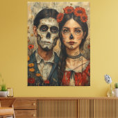 ゴシック様式のメキシコの美学、頭蓋骨の顔、dia de muert キャンバスプリント (インサイチュ (リビング))