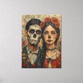 ゴシック様式のメキシコの美学、頭蓋骨の顔、dia de muert キャンバスプリント (正面)