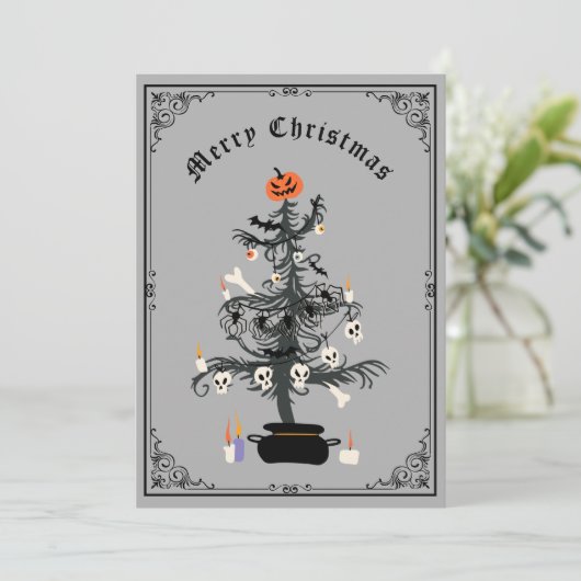 ゴシック様式のメリークリスマスツリー シーズンカード (スタンド正面)