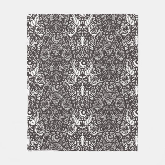 ゴシック様式のモノクロパターン フリースブランケット (正面)