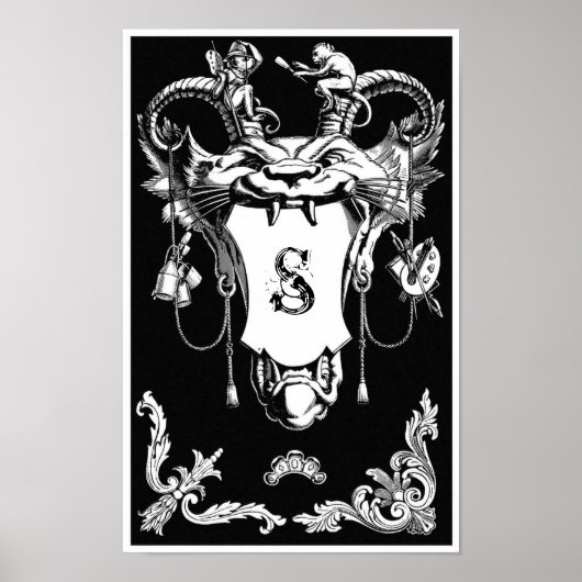 ゴシック様式のモンスターアンティーク建築装飾 ポスター (正面)