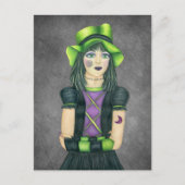ゴシック様式のモンスターガールグリーンハットのタトゥー ポストカード (正面)