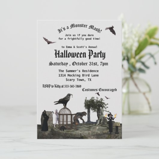 ゴシック様式のモンスターマッシュハロウィーンウィッチ人狼ミイラ 招待状 (スタンド正面)