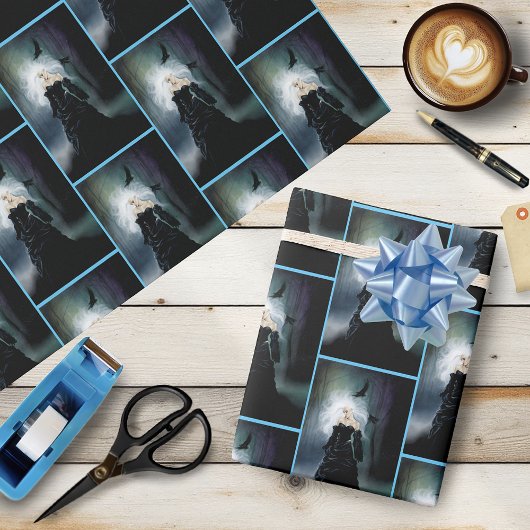 ゴシック様式のラヴェンスの森の女性ブラック ラッピングペーパー