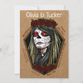 ゴシック様式のレディスカル棺ダークレッドクラフト結婚ズ 招待状 (正面)