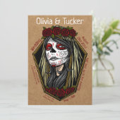 ゴシック様式のレディスカル棺ダークレッドクラフト結婚ズ 招待状 (スタンド正面)