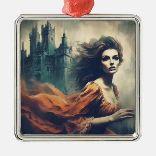 ゴシック様式のロマンスブックカバー城不気味のホラー メタルオーナメント (正面)