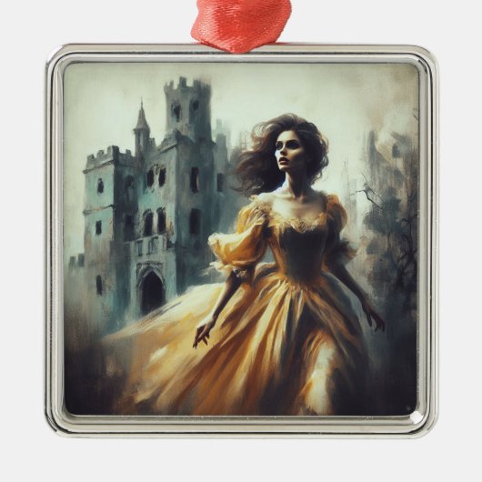 ゴシック様式のロマンスブックカバー城不気味のホラー メタルオーナメント (正面)