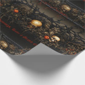 ゴシック様式のロマンチックなスカルとバラゴシック様式の包装 ラッピングペーパー (角)