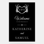 ゴシック様式のロマンチックなスケルトンハンドハロウィン結婚ズ アクリルサイン (正面)