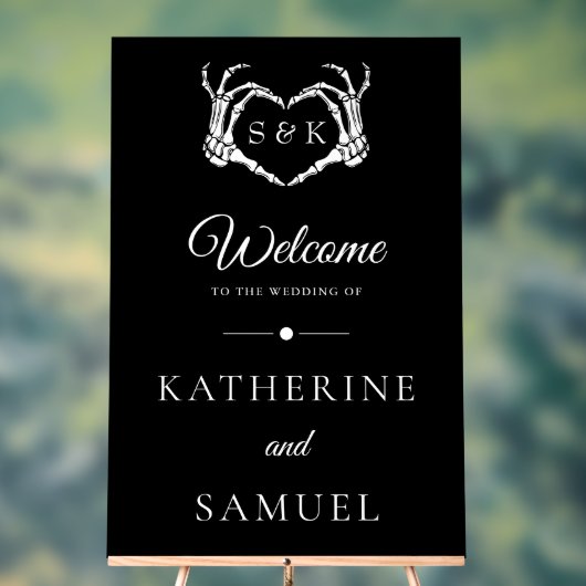 ゴシック様式のロマンチックなスケルトンハンドハロウィン結婚ズ アクリルサイン (ニュートラル)