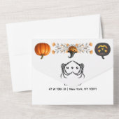 ゴシック様式のロマンチックなスケルトンハンドハロウィン結婚ズ オールインワン招待状 (裏面)