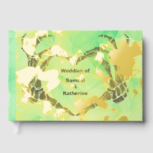 ゴシック様式のロマンチックなスケルトンハンドハロウィン結婚ズ ゲストブック (正面)