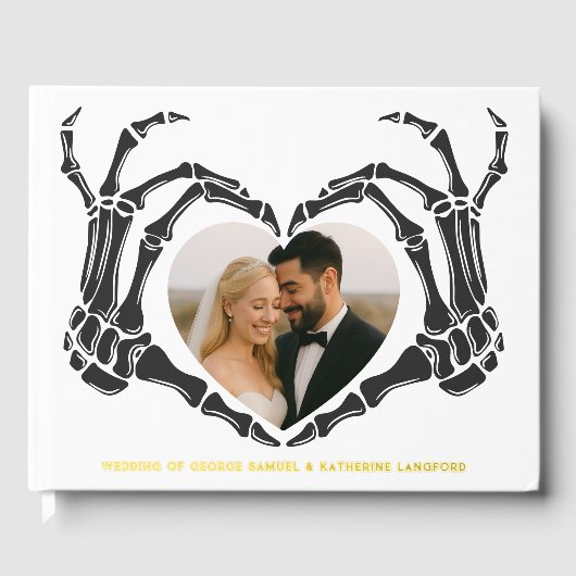 ゴシック様式のロマンチックなスケルトンハンドハロウィン結婚ズ ゲストブック (正面)