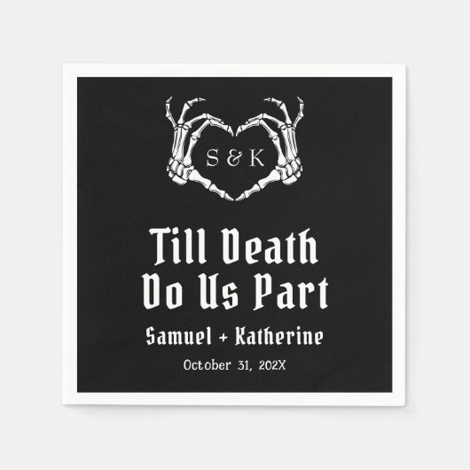 ゴシック様式のロマンチックなスケルトンハンドハロウィン結婚ズ スタンダードカクテルナプキン (正面)