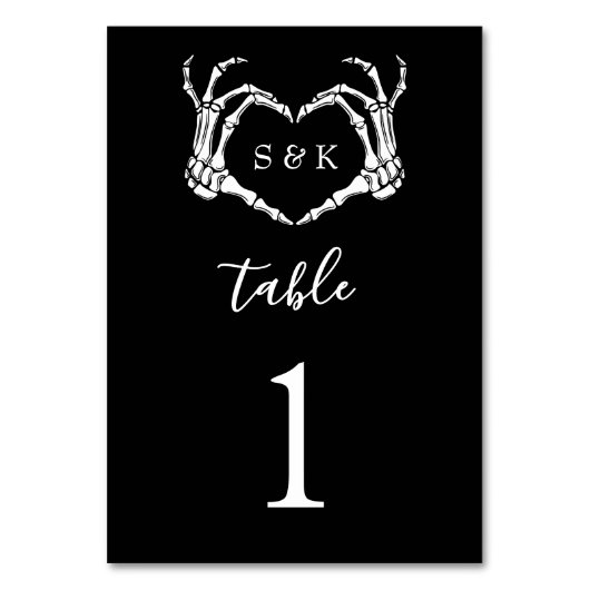 ゴシック様式のロマンチックなスケルトンハンドハロウィン結婚ズ テーブルナンバー (正面)