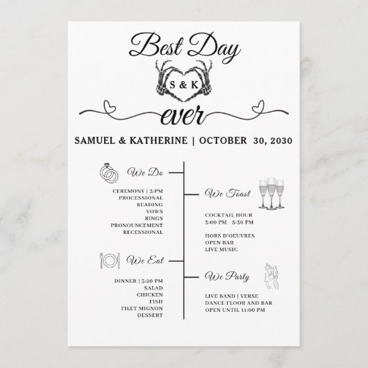 ゴシック様式のロマンチックなスケルトンハンドハロウィン結婚ズ プログラム (正面)