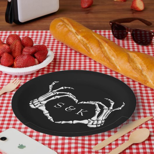 ゴシック様式のロマンチックなスケルトンハンドハロウィン結婚ズ ペーパープレート (ピクニック)