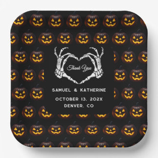ゴシック様式のロマンチックなスケルトンハンドハロウィン結婚ズ ペーパープレート