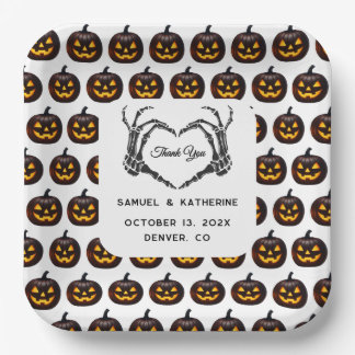ゴシック様式のロマンチックなスケルトンハンドハロウィン結婚ズ ペーパープレート