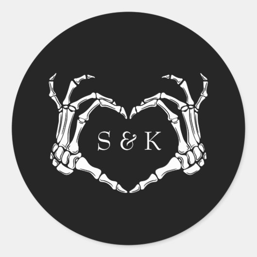 ゴシック様式のロマンチックなスケルトンハンドハロウィン結婚ズ ラウンドシール (正面)